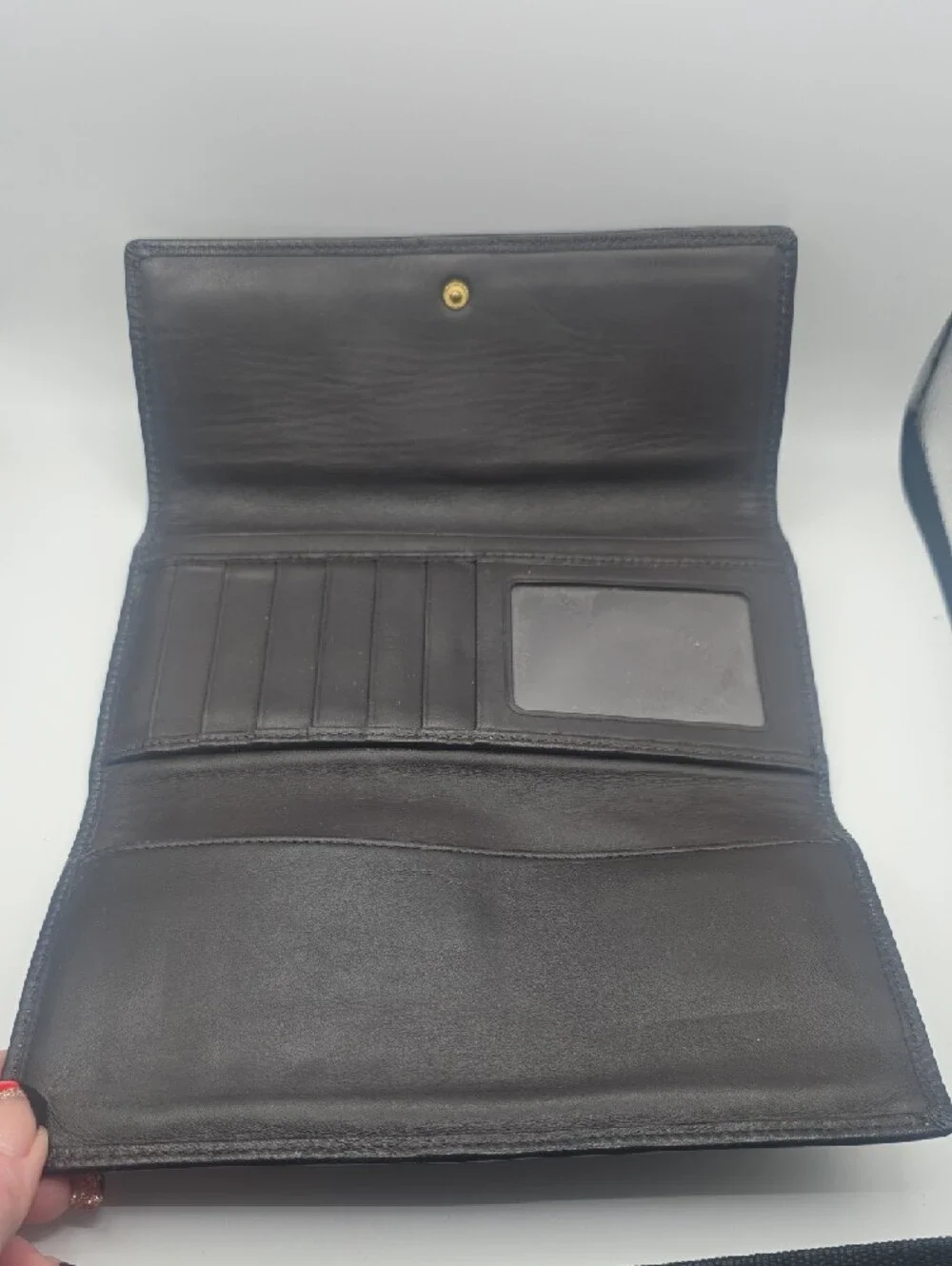 Coach Dark Brown Signature Mono Stitched Black Trim Long Snap Wallet (EUC)🖤